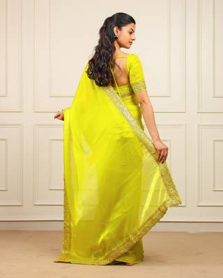 New fancy Soft jimichu silk Embroidered Women's Saree With Blouse Set 3