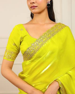 New fancy Soft jimichu silk Embroidered Women's Saree With Blouse Set 4
