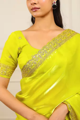 New fancy Soft jimichu silk Embroidered Women's Saree With Blouse Set