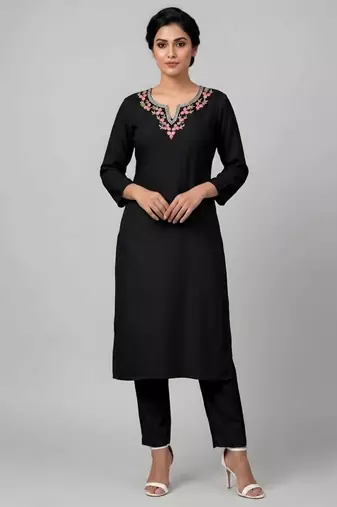 Black rayon embroidered kurta set