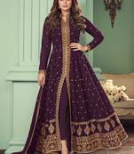 Women’s wine embroidered sequins georgette semi-stitched anarkali suit