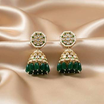 Moissanite Polki Green Beads Jhumkas 1