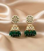 Moissanite Polki Green Beads Jhumkas