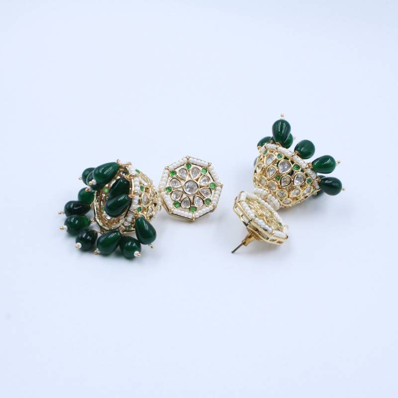 Moissanite Polki Green Beads Jhumkas