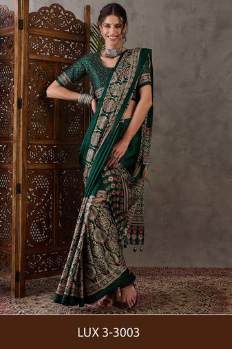 Green color ready to wear semi modal saree with unstitched designer blouse