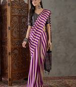 Purple color ready to wear semi modal saree with unstitched designer blouse