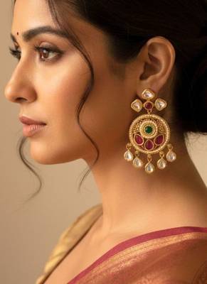 Antique Rajwadi Moissanite Polki Dangler Earrings 1