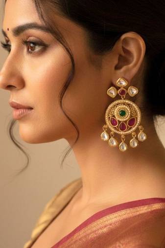 Antique Rajwadi Moissanite Polki Dangler Earrings