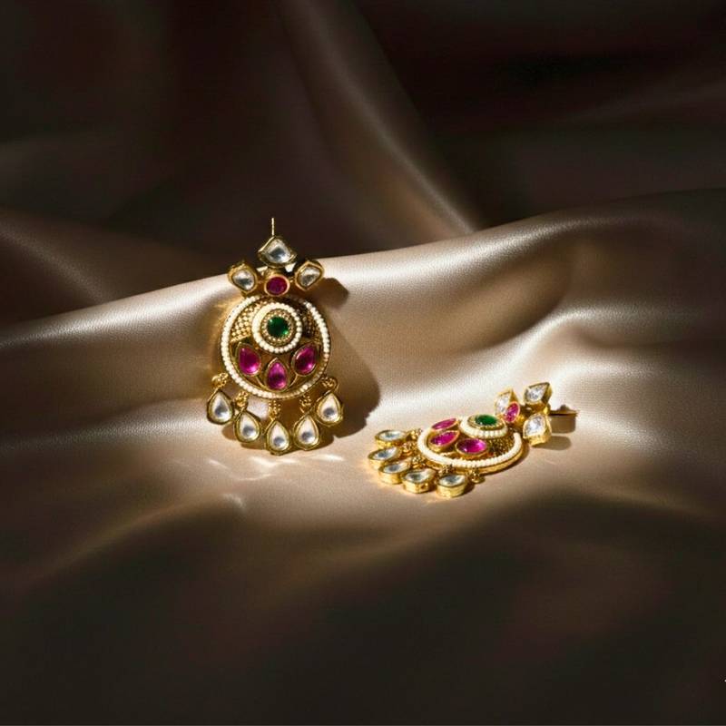 Antique Rajwadi Moissanite Polki Dangler Earrings