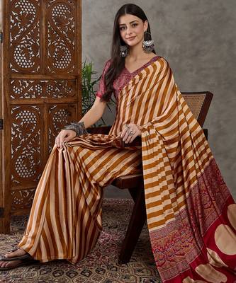 Yellow color Pre Pleated semi modal saree with unstitched designer blouse 3