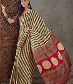 Green color ready to wear semi modal saree with unstitched designer blouse