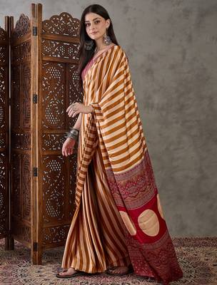 Yellow color Pre Pleated semi modal saree with unstitched designer blouse 4