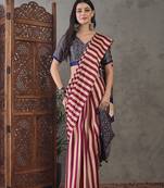 Wine color ready to wear semi modal saree with unstitched designer blouse