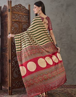 green ready made semi modal saree with designer blouse 2