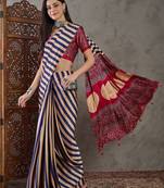 Blue color ready to wear semi modal saree with unstitched designer blouse