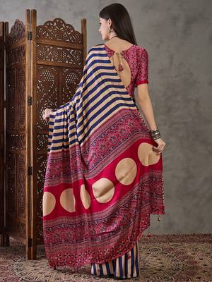 Blue color Pre Pleated semi modal saree with unstitched designer blouse 2