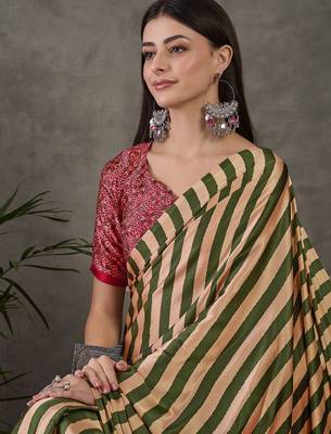 green ready made semi modal saree with designer blouse 4