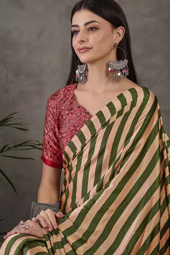green ready made semi modal saree with designer blouse