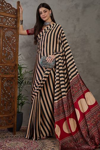 Black color ready to wear semi modal saree with unstitched designer blouse