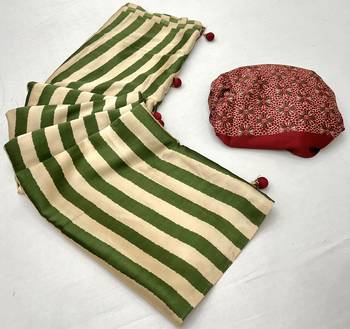 green ready made semi modal saree with designer blouse 5