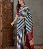 Blue color ready to wear semi modal saree with unstitched designer blouse