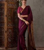 Wine color ready to wear semi modal saree with unstitched designer blouse