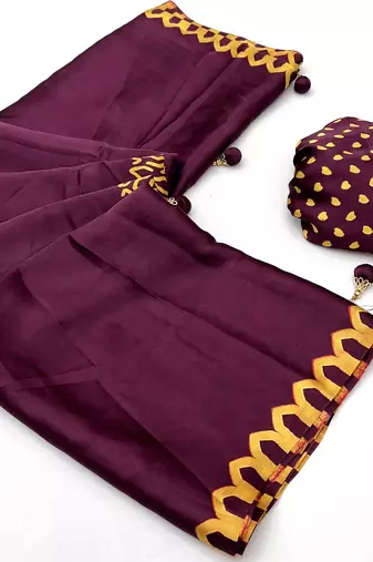 Wine color Pre Pleated semi modal saree with unstitched designer blouse