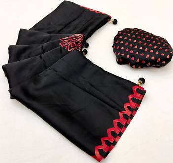 Black color Pre Pleated semi modal saree with unstitched designer blouse 5