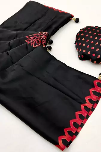 Black color Pre Pleated semi modal saree with unstitched designer blouse