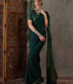 Green color ready to wear semi modal saree with unstitched designer blouse