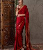 Red color ready to wear semi modal saree with unstitched designer blouse