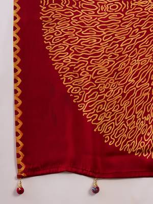 red pre draped semi modal saree with designer blouse 2