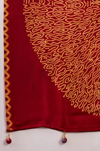 red pre draped semi modal saree with designer blouse