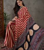 Red color ready to wear semi modal saree with unstitched designer blouse