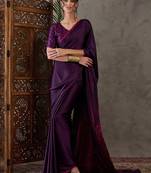 Purple color ready to wear semi modal saree with unstitched designer blouse