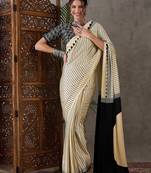 Cream color ready to wear semi modal saree with unstitched designer blouse