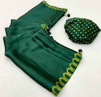Green color Pre Pleated semi modal saree with unstitched designer blouse 4