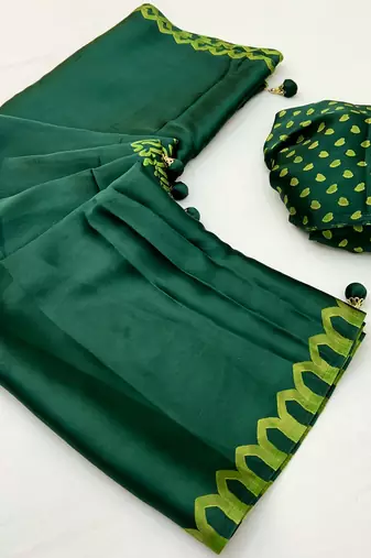 Green color Pre Pleated semi modal saree with unstitched designer blouse
