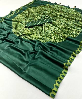 Green color Pre Pleated semi modal saree with unstitched designer blouse 5