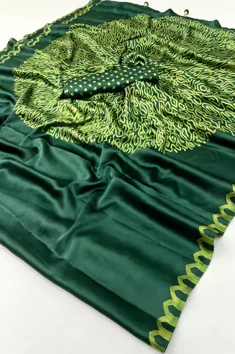 Green color Pre Pleated semi modal saree with unstitched designer blouse