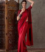 Red color ready to wear semi modal saree with unstitched designer blouse