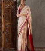 Cream color ready to wear semi modal saree with unstitched designer blouse