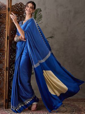 Blue color Pre Pleated semi modal saree with unstitched designer blouse 1