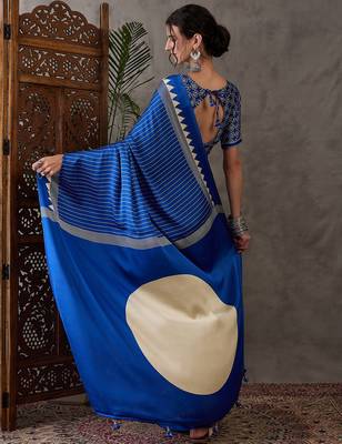 Blue color Pre Pleated semi modal saree with unstitched designer blouse 2
