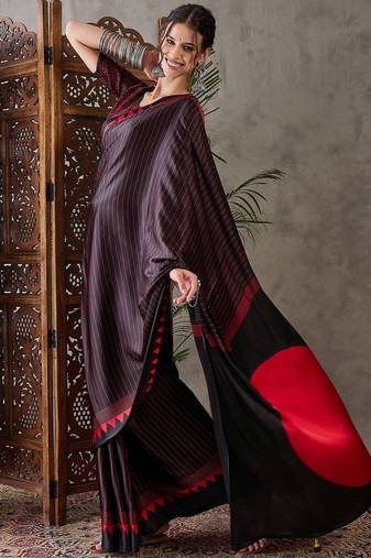 Black color ready to wear semi modal saree with unstitched designer blouse