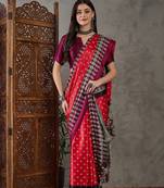 Red color ready to wear semi modal saree with unstitched designer blouse