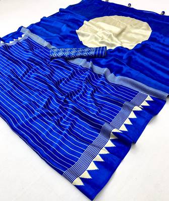 Blue color Pre Pleated semi modal saree with unstitched designer blouse 5