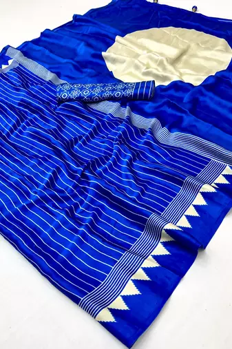 Blue color Pre Pleated semi modal saree with unstitched designer blouse