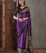 Brown color ready to wear semi modal saree with unstitched designer blouse