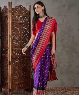 Purple color Pre Stitched semi modal saree with unstitched designer blouse 1